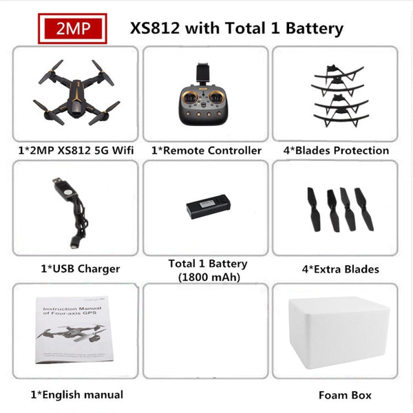 VISUO XS812 GPS RC Drone With 2MP/5MP Camera HD 5G WIFI FPV One Key Return RC Quadcopter Helicopter VS SG900 E511 E58 Dron